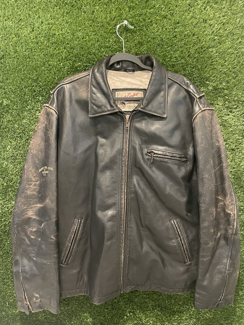 Vintage Diesel Leather Jacket Distressed Black Leather Comfort Bomber Men's XL